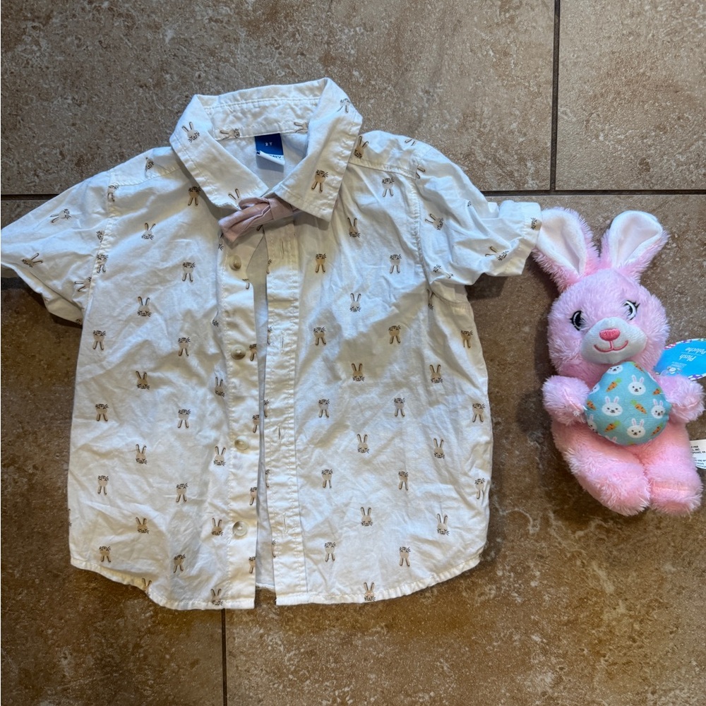 Bunny-Print Short-Sleeve Button-Up Shirt for 2T boy